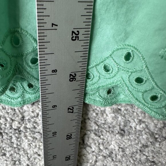 Talbots Shirt Womens Petite Large Green Eyelet Split Neck Scallop Hem Boho - Picture 4 of 7